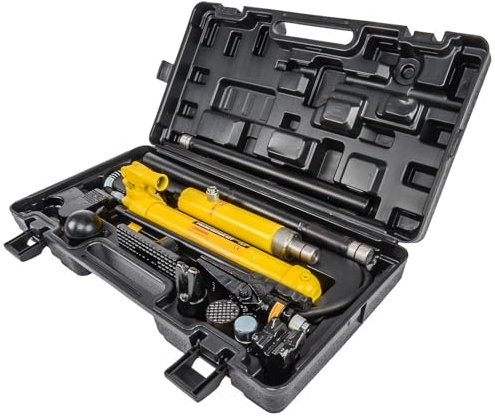 JEGS 10 Ton Porta Power Kit - Hydraulic Ram with Pump Overload System, 5 1/8 Inch Stroke, 12 11/16 Inch Minimum Height, 17 5/8 Ounce Oil Capacity - Porta Power 10 Ton