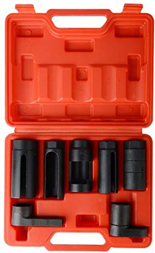 DAYUAN YT97933 7Pcs Oxygen Sensor Remover Set,3/8 inch & 1/2 inch Drive Oil Pressure Sending Unit Removal Kit O2 Sensor Socket Set,Red