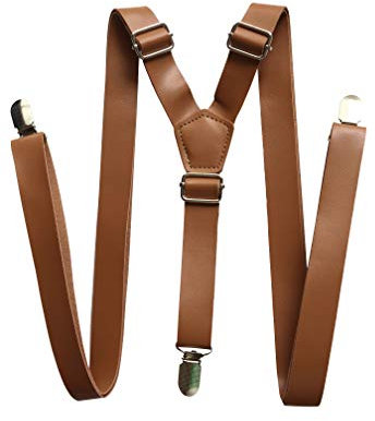 Bröllop vintage kaffe rustik brun mörkbrun svart bred PU-läder hängslen för män hängslen, Rostbrun, M