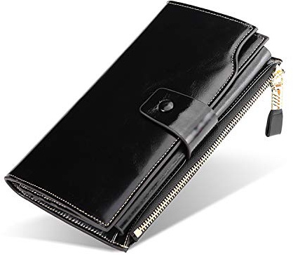 FANDARE RFID Geldbörse Damen Herren Foto Brieftasche Foto Brieftasche Schutz Münzbörsen Portemonnaie Unterarmtasche Clutches Geldklammer Kreditkartenetui Geldbeutel Reise Leder Geldbörse Schwarz
