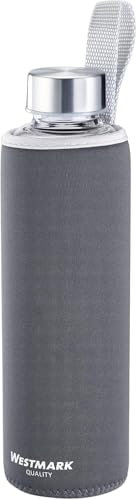 Westmark Borraccia, Vetro con stampa, Incl. Fodera protettiva, 550 ml, Vetro/Silicone/Gomma, Senza BPA, Viva, Antracite/Argento/Trasparente, 5272226A