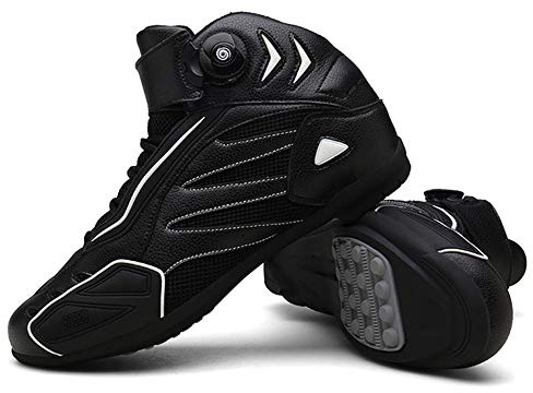 MRDEAR Motorradschuhe Herren Sommer, Motorrad Schuhe Sneaker, Mikrofaser Motocross Stiefel Kurze Ankle Boot Leichte Atmungsaktives Sportschuhe mit Gangverstellung (Schwarz weiß,45 EU)
