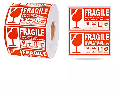 Fragile Warn Etiketten 500/1000stk. AufkleberHandle With Care -Fragile- Thank You Bruchgefahr Vorsicht zerbrechlich, rote Hinweis Label für Paket, Shipping Label Sticker