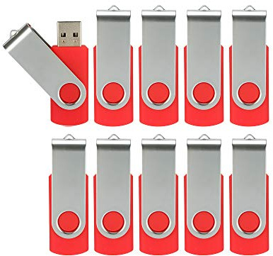 Alihelan 10pcs 16GB USB Flash Drives USB 2.0 Thumb Drive Bulk Pack Swivel Memory Stick 16 GB Fold Storage Jump Drive Zip Drive, 10 Pack Red