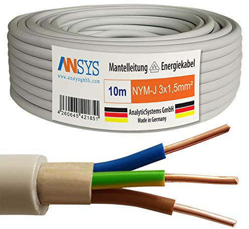 TechMech 10m NYM-J 3x1,5 mm² Mantelleitung Feuchtraumkabel Elektrokabel Kupfer Made in Germany
