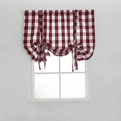 Lsimeru Raffgardine Scheibengardine Blickdicht Kurz 60cm Breit Rot Weiss Kariert Bändchenrollo Bistrogardine Fenster Rollo Kleine Gardinen Küche Wohnzimmer Schlafzimmer