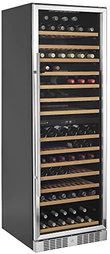 Tefcold TFW400-2S Cave à vin noire avec cadre de porte et poignée en acier inoxydable, peut contenir 163 bouteilles de vin, avec deux zones de température de 5 à 10/10 à 18 °C, cave à vin
