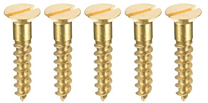 sourcing map Wood Screws M5 x 25mm Slotted Flat Head Brass Self-Tapping Screw 20 Pcs