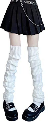 Owl's-Yard Lolita gerippte Beinstulpen für Damen und Mädchen, Kawaii, japanische Studenten, lange Socken, Leggings, Harajuku, Gothic, Streetwear, Langes Weiß, Einheitsgröße