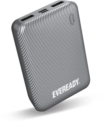 EVEREADY - Batterie Externe Mini Format Power Bank 10000 mAh + Câble USB-A/Micro-USB - Compatible iPhone Samsung iPad Oppo - Argenté - Randonnée Camping Voyage - Hommes et Femmes