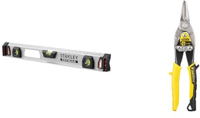Stanley 1-43-554 - Nivel Fatmax con base magnética 60 cm & FATMAX 2-14-563- Tijera de corte recto, Capacidad de corte 1,2 mm