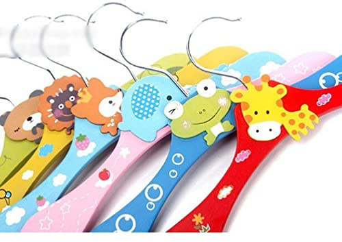 HOMSFOU Children S Clothes Rack Cartoon Animal Wooden Coat Hangers for Kids Nursery Closet Storage Set of 5 Space Saving Clothes Hook Stand