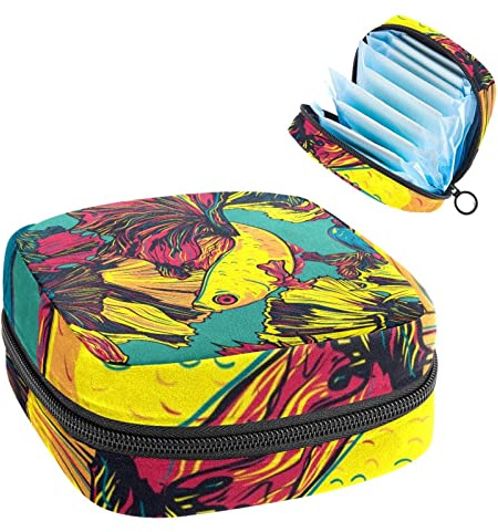 Women Sanitary Napkins Pads Handbag Ladies Menstrual Cup Pouch Girls Portable Tampon Storage Bag Betta Fish Period Pouch with Zipper