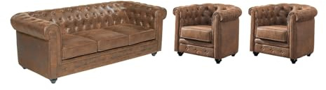 Vente-unique Chesterfield-Sofa mit 3 SitzplÃ Ã tzen und 2 Sesseln aus Mikrofaser in Antik-Lederoptik