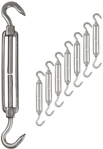8 x Edelstahl Spannschloss Spannschraube Ø 6mm - M6 - beidseitigem Haken - V2A - Seilspanner Segelspanner für Drahtseil - 14-21cm lang Wantenspanner Bruchlast 350kg