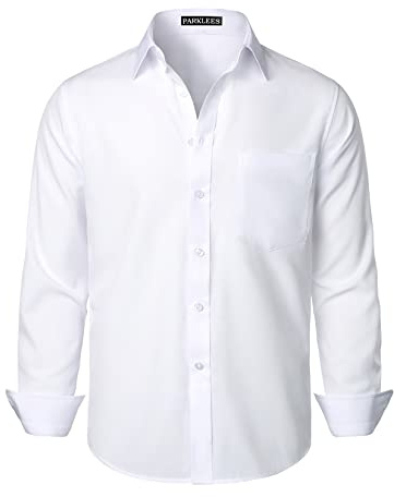 PARKLEES Chemise habillée à manches longues pour homme - Coupe classique - Sans plis - Style décontracté - Avec poche