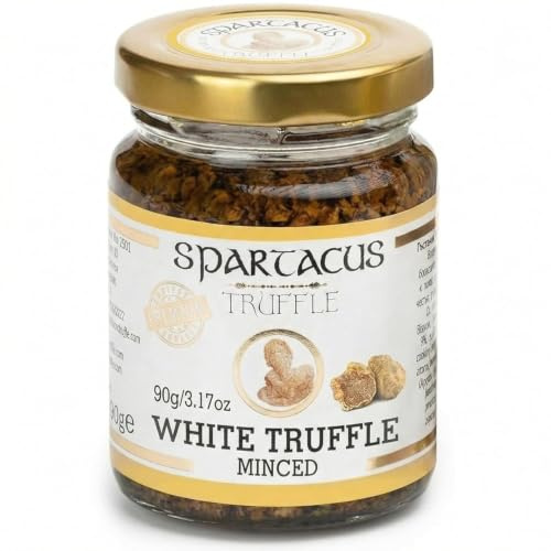 Spartacus Truffle Truffe Blanche Hachée 90 g sans arôme ajouté | Pot de 90 g à 80% de truffe, copeaux fondants façon truffe hachée, végétalien et sans gluten, condiment gourmet raffiné