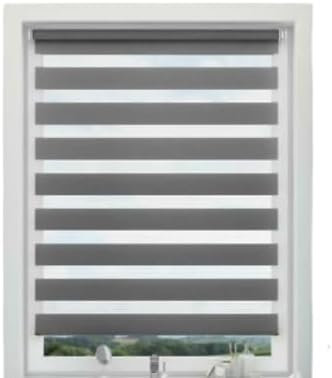 Zebra Vision Window Easy Fit Day & Night Window Roller Blinds Drop (Length) 165 cm -Home & Office (120 cm (+4 cm Fittings), Grey)