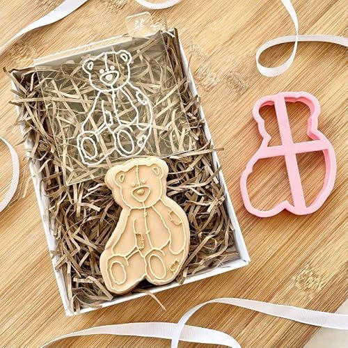 LissieLou Traditional Sitting Teddy Bear Cookie Cutter and Embosser Baby Shower - Light Pink/Clear