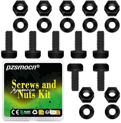 Pzsmocn 300 Stück/100 Sätze M2*8 mm Schwarzes Nylon Kunststoff Kreuzschlitz Rundkopfschrauben-Sechskantmuttern mit Isolierscheibe Standardgröße, für Heimwerker und Elektronische Montage.