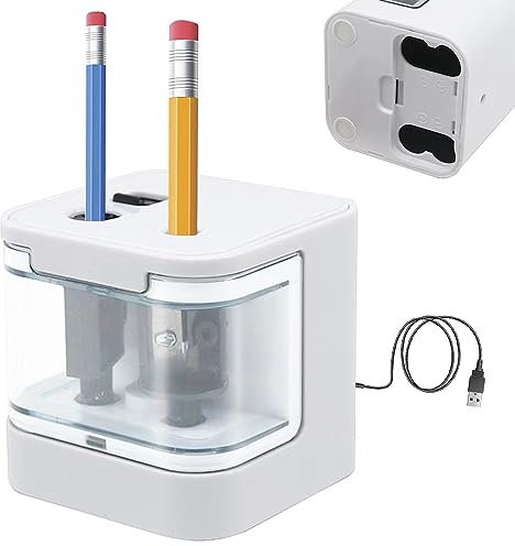 Elektrischer Anspitzer JIJICZ 6-12mm Usb Und Batterie Spitzer Elektrisch Mit Behälter Automatischer Elektronischer Bleistiftspitzer Für Dicke Und Dünne Stifte Kinder Home Schule Weiß