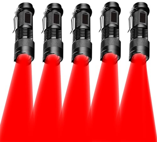 Pack de 3 Lampes de Poche LED Rouge, Bleue et Verte, étanches et zoomables, avec 3 Modes d'éclairage, pour Le Camping, la Chasse, la randonnée, la pêche de Nuit (Rouge, 5 pièces)