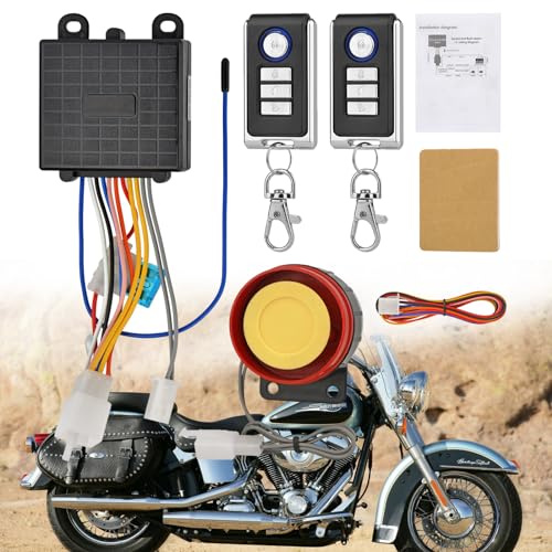 Snlazp Motorcycle Anti-Theft Alarm Security System, Control Engine Start Bike Anti-Hijacking Cutting Off Remote Engine Start Arming Disarming,Waterproof Security Cycling Bike Alarm
