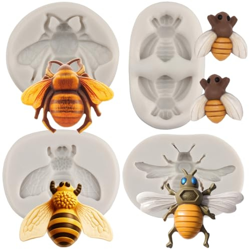 MYPRACS Bumble Bee Silicone Fondant Moulds Set of 4 | Cupcake Topper Cake Decorating Candy Chocolate Polymer Clay Gum Paste