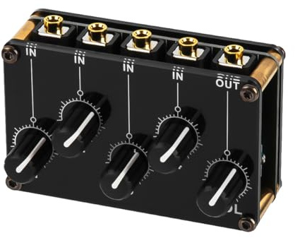 Mezclador pasivo portátil de 4 canales con 4 entradas RCA estéreo y 1 salida RCA estéreo para un control extendido de instrumentos de mezcla, reproductores de CD, etc