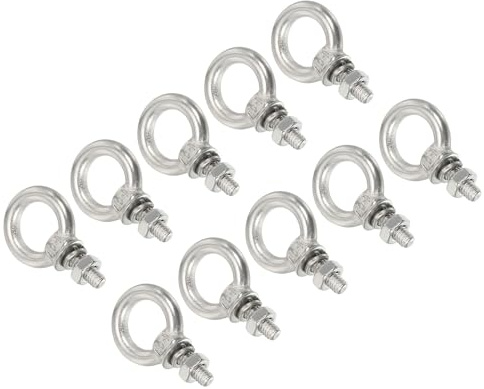 uxcell M4x11 3/16 x7/16 Stainless Steel Eye Bolts Threaded Screw Eyebolt Shoulder Ring with Nuts Washers for Lifting Hanging, 10 Set