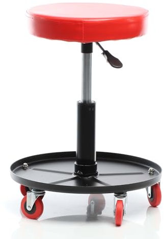 XPOtool Höhenverstellbarer Werkstattstuhl mit Rollen 360° drehbar Rollhocker mit Werkzeugablage
