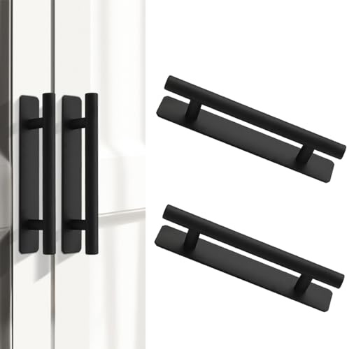 2PCS Selbstklebender Türgriffe Möbelgriffe, Aluminium Schrankgriffe, Schubladengriffe, Ohne Bohren Griff Selbstklebend Balkontürgriff für Kleiderschrank, Küche, Schiebetür, Balkontür (Schwarz)