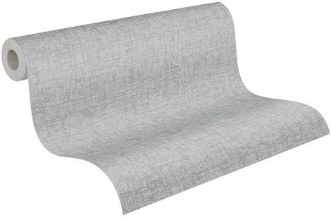 A.S. Création Smart Surfaces Papier peint intissé monochrome aspect textile 10,05 m x 0,53 m - argenté, gris - papier peint monochrome pour différentes pièces Made in Germany - 395642