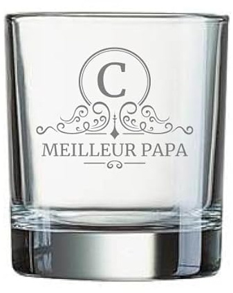 Cadeausphere.com - Verre à Whisky personnalisé avec initiale et nom ou texte - Verre à Whisky gravé avec initiale et nom ou texte.. (Design 1)