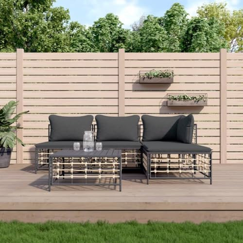 Tino Tech Garten-Lounge-Set mit Kissen Gartenmöbel Set Lounge Garnitur 5-TLG Gartenbank Gartensofa für Balkon und Terrasse Robust und Wetterbeständig Komfort Look Anthrazit 72x72x66 cm
