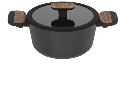 RESTO Kochtopf 2,6L antihaftbeschichtet - Bratentopf mit Glasdeckel 20cm mit stoßdämpfendem Silikonrand - Topf aus recycelbarem Aluminium im Geschenkkarton -für alle Herdarten geeignet, auch Induktion