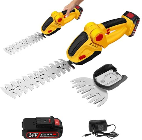 Tagliasiepi Elettrico a Batteria, 6000mAh 24V Portatile Cesoie da Giardino a Batteria 2 in 1 Regolabile Decespugliatore e Tagliaerba per Giardino e Prato
