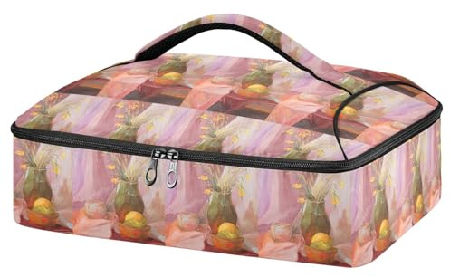 Mnsruu Natura morta con brocca e fiori Casseruola Carrier per cibi caldi o freddi, borsa termica per casseruole con coperchio, per viaggi, feste, picnic, Natura morta con brocca e fiori, Taglia unica