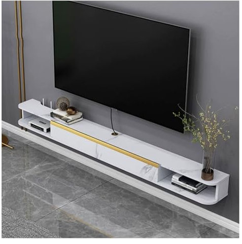 TV-Schrank Wandmontierter schwebender TV-Ständer, modernes schwebendes Unter-TV-Regal mit herunterklappbarer Tür und offenem Ablagefach, Entertainment-Center-Konsolenschrank mit Stauraum for Wohnzimme