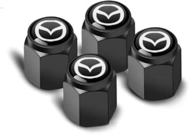 DLGJZS 4 Stück Auto Ventilkappen für Mazda CX-7,Metall Reifenventil Kappen Autoventil Luft Ventilkappe mit Dichtung Reifen Staubschutzkappen Zubehör Auto,Black