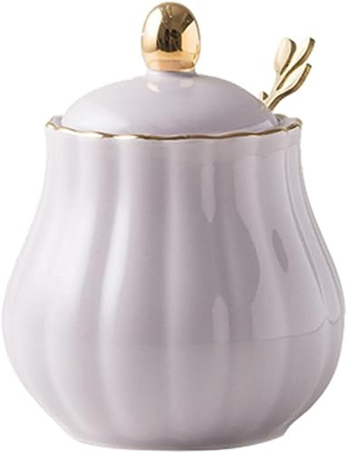Zuccheriera Zuccheriera, Zuccheriera Tinta Unita con Coperchio e Cucchiaio, Barattolo for Zucchero in Ceramica da 300 ml, Zuccheriera in Porcellana, for Bar, Ristorante, Casa-Blu -300 ml(Purple)