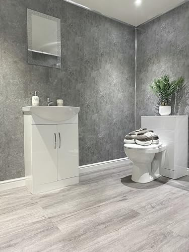 DBS Bathroom Grey Concrete Gloss PVC Bathroom Panels Shower Wet Wall Kitchen Cladding (25 Panels)