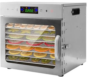 Domigard 8 Bandejas Deshidratador de Alimentos, Acero Inoxidable Deshidratadora de Frutas y Verduras con Pantalla LED, Liofilizadora 400W, Control de Temperatura (35-90°C), Temporizador de 24 Horas