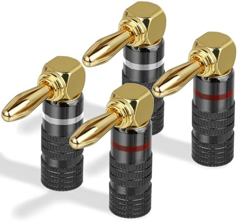 Aolso 90° Clavija Banana Conectores Altavoces, 4 Piezas Conector Banana, 24K Altavoces Enchufe Conectores para Altavoces, Amplificadores y Otros Receptores de Audio (2x rouge, 2x noir)