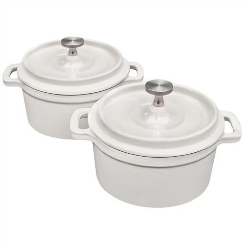Flavehc Mini Cocotte - Mini horno holandés de 24 onzas, 0.75 cuartos de galón, asador de ajo de hierro fundido para horno, olla de ajo, olla de confitado, ramequines con tapas, apto para horno, juego