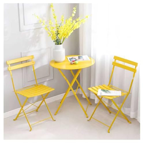 HINNVCL 3 Stück Bistrotisch und Stühle Eisen Bistro Set, Anti-Rost Wasserdicht Faltbar Cafe Tisch und Stühle Faltbar Klein Bistro Set für Indoor Outdoor Veranda Rasen Balkon Kleiner Raum