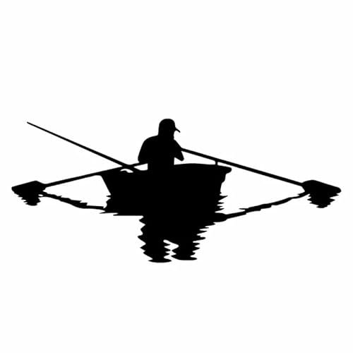 JIFENLI Autoaufkleber 16,5 cm * 7,2 cm Fischmann Boot Angeln Auto Aufkleber Vinyl Aufkleber Dekor Schwarz/Silber