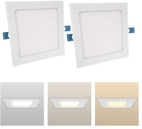 Faretto Led da Incasso Quadrato luce Bianca,(3,6,12,18,24W)-(luce calda, naturale, fredda), diametro foro da 75 a 285 mm ideale per soffitto, segnapassi, scale (3000K-4000K-6500K, [x2] 12 watt)