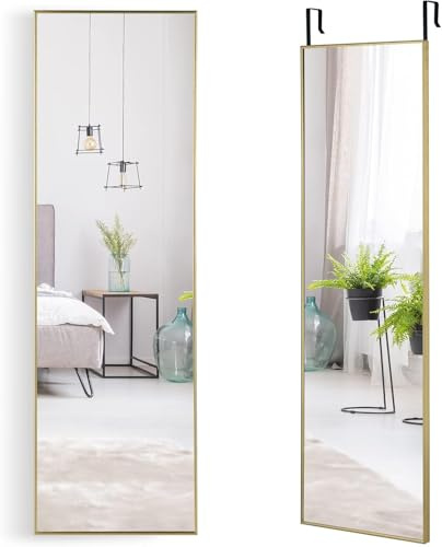 FantASK 37 x 120 cm höjdjusterbar helkroppsspegel, upphängningskrok, väggspegel, dörrspegel i guld