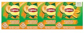 Lipton, Thé Vert, Thé Vert Aromatisé, Infusion à Froid ou Chaud, Goût Mangue & Abricot, Ingrédients d'Origine 100% Naturelle, 80 Sachets Pyramid